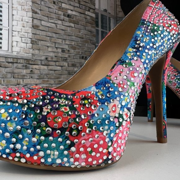 Gianni Bini Floral Rhinestone Stiletto Heels Platform Pumps - Picture 4 of 9